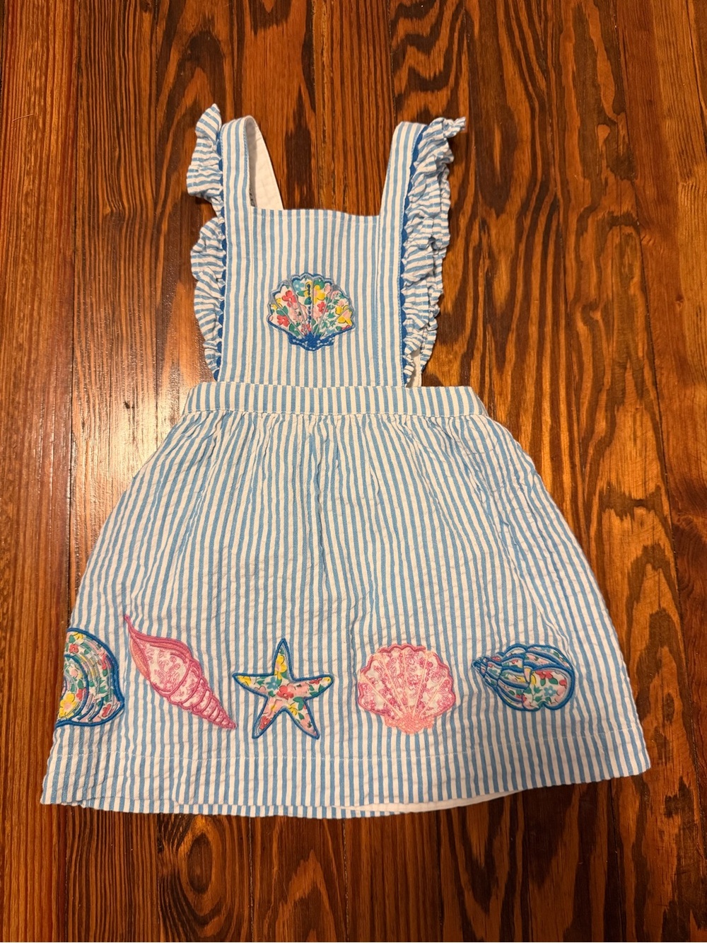 Mini Boden Charming Embroidered Seashell Pinafore Dress